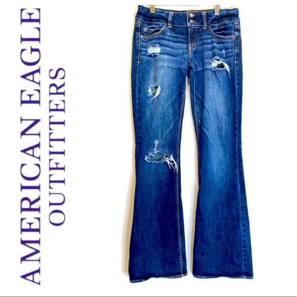 AMERICAN EAGLE DISTRESSED FLARE ARTIST JEANS - Picture 2 of 6